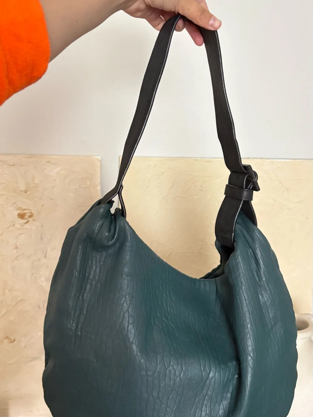Bubble Lambskin Hobo Bag - Caramel